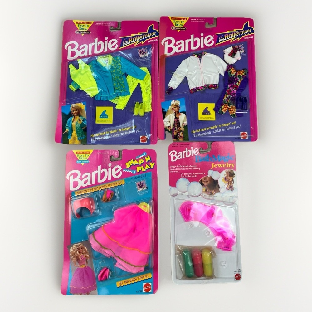 Mattel Barbie Rollerblade / Snap N Play Fashions & Jewelry Lot Of 4 Vintage 90's